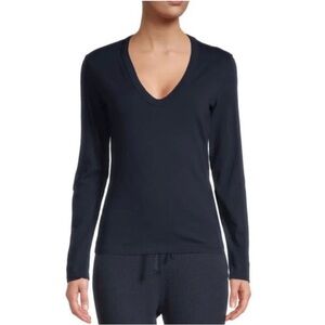 James Perse Women's V-Neck Long Sleeve Basic Tee Shirt in Washed Black Size 4/XL